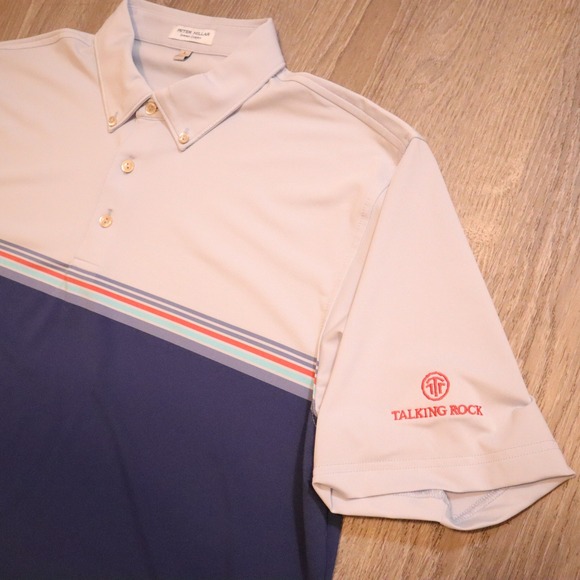 Peter Millar Men's Golf Polo Shirt Short Sleeve Large Navy/Gray Talking Rock - Picture 4 of 4